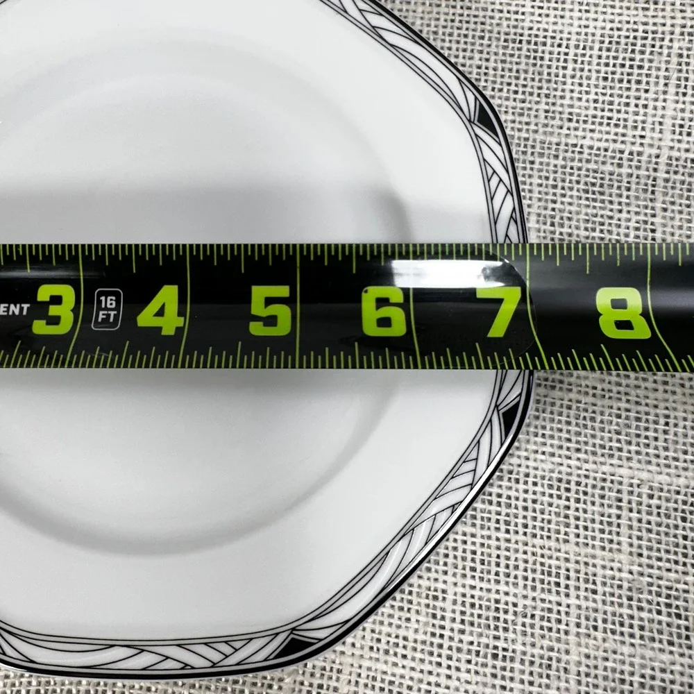Studio Nova Synthesis Y0031 Octagon Salad Plates Black White Art Deco Set of 2